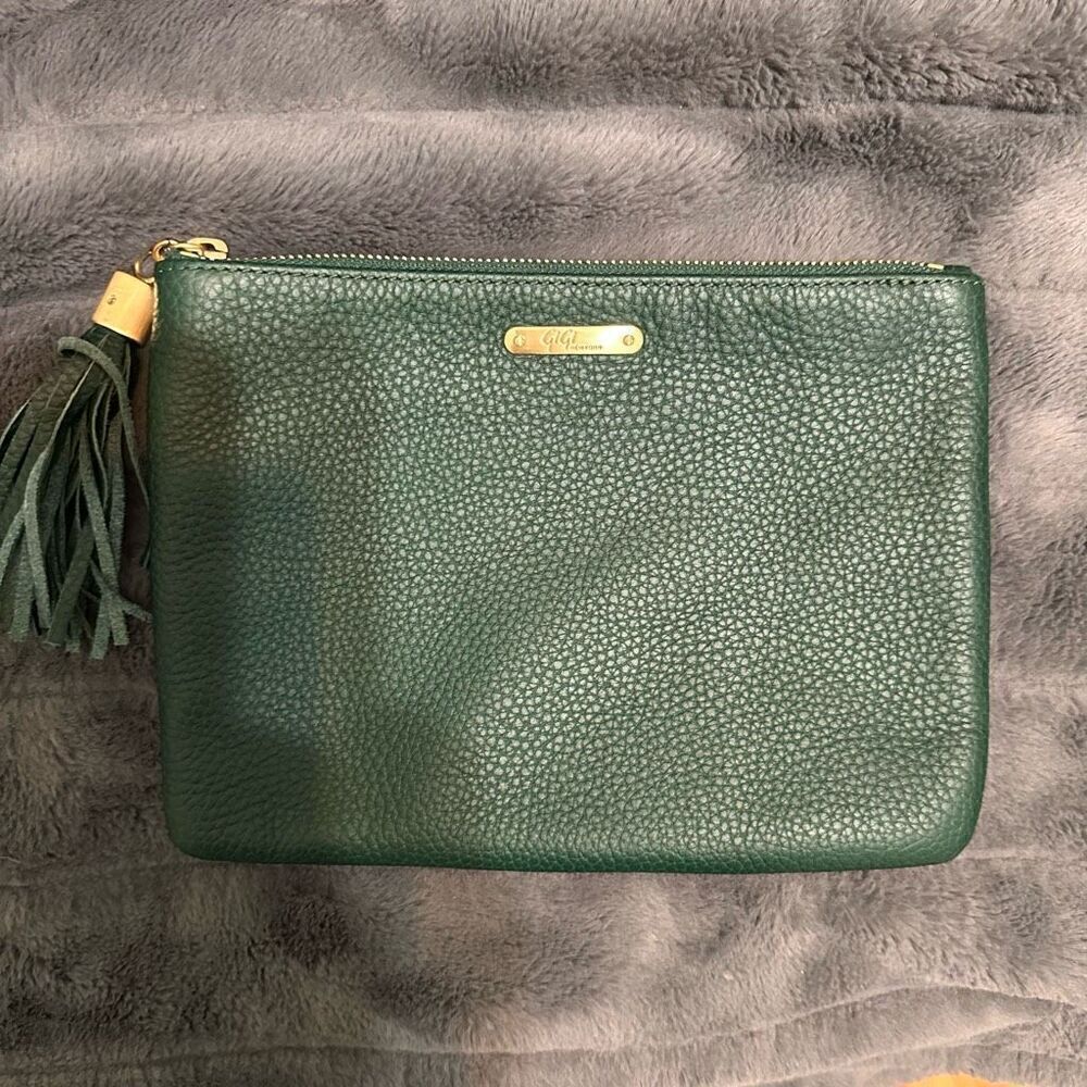 Gigi New York green pebbled leather clutch